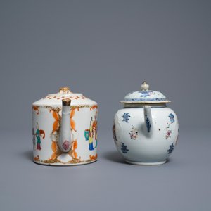 Five Chinese famille rose cups and saucers and two 'Mandarin' teapots, Yongzheng/Qianlong — photo 11