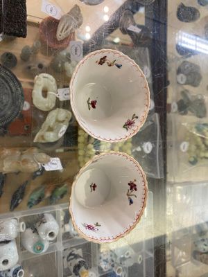 Five Chinese famille rose cups and saucers with a heron eating a fish, Qianlong — photo 5