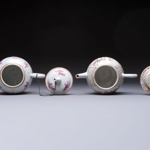 Five Chinese famille rose 'mandarin subject' and floral design teapots, Qianlong — 照片 12