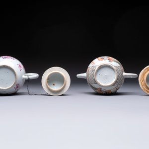Five Chinese famille rose 'mandarin subject' and floral design teapots, Qianlong — 照片 13