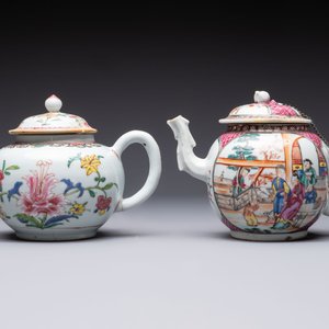 Five Chinese famille rose 'mandarin subject' and floral design teapots, Qianlong — 照片 14