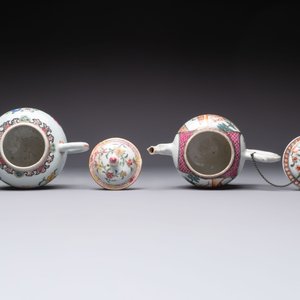 Five Chinese famille rose 'mandarin subject' and floral design teapots, Qianlong — 照片 18