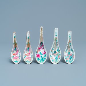 Five Chinese famille rose 'phoenix' spoons for the Straits or Peranakan market, 19/20th C. — 照片 1