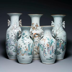 Five Chinese famille rose vases with figural design, 19/20th C. — photo 1