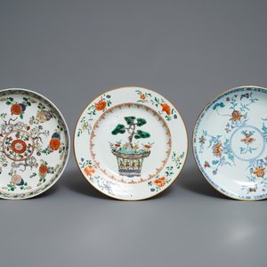 Five Chinese famille verte and doucai plates, Kangxi — 照片 4