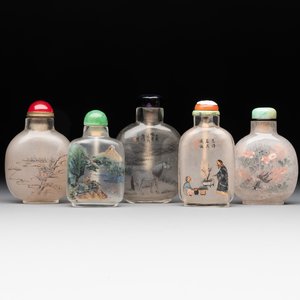 Five Chinese inside-painted glass snuff bottles, signed Ma Shaoxuan 馬少宣, Pu Ru 溥儒 and Ye Zhongsan 葉仲三, 20th C., one dated 1962 — photo 1