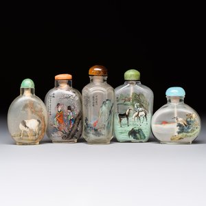 Five Chinese inside-painted snuff bottles, signed Chen Runpu 陈润璞 and Sun Xuecun 孙雪村, 20th C. — photo 1