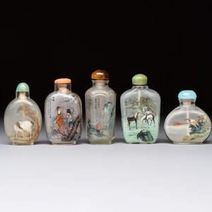 Five Chinese inside-painted snuff bottles, signed Chen Runpu 陈润璞 and Sun Xuecun 孙雪村, 20th C. — photo 2