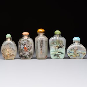 Five Chinese inside-painted snuff bottles, signed Chen Runpu 陈润璞 and Sun Xuecun 孙雪村, 20th C. — photo 4
