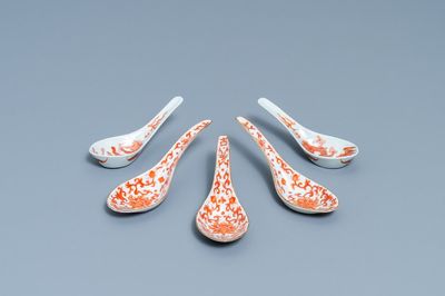 Five Chinese iron red spoons, three of them Daoguang mark and of the period