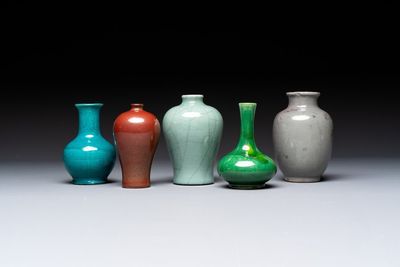 Five Chinese monochrome miniature vases, 19th C.