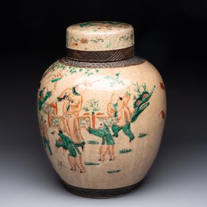 Five Chinese Nanking famille verte, rose, blue and white vases and two jars, 19th C. — 照片 9