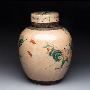 Five Chinese Nanking famille verte, rose, blue and white vases and two jars, 19th C. — 照片 10