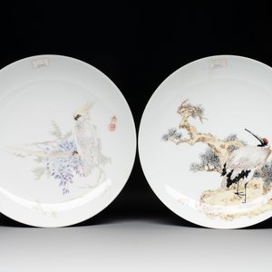 Five Chinese polychrome plates, signed Zou Furen 邹甫仁, dated 1989 — photo 4