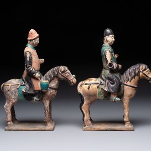 Five Chinese polychrome pottery figures, Sui/Tang/Ming — photo 19