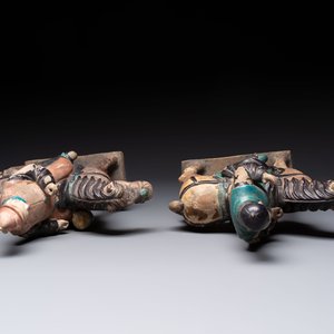 Five Chinese polychrome pottery figures, Sui/Tang/Ming — photo 22