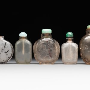 Five Chinese rock crystal and needle agate snuff bottles, Qing — foto 2