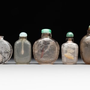 Five Chinese rock crystal and needle agate snuff bottles, Qing — foto 4