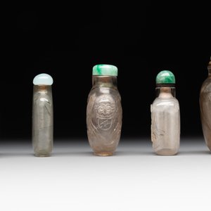 Five Chinese rock crystal and needle agate snuff bottles, Qing — foto 5