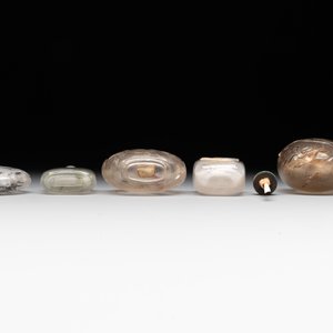 Five Chinese rock crystal and needle agate snuff bottles, Qing — foto 7
