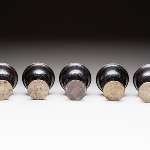 Five Chinese silver-lined laque burgauté stem cups and a bowl, 18th C. — photo 14