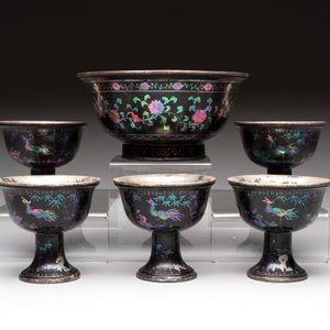 Five Chinese silver-lined laque burgauté stem cups and a bowl, 18th C. — photo 2