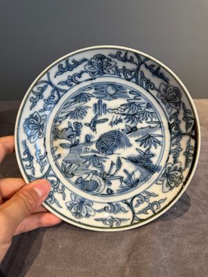RETURNED 10/12/24 Five Chinese Swatow blue and white 'rooster' plates, Ming — photo 13