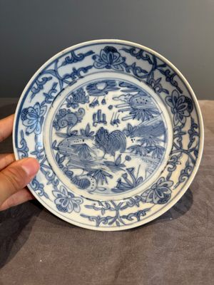 RETURNED 10/12/24 Five Chinese Swatow blue and white 'rooster' plates, Ming — photo 15