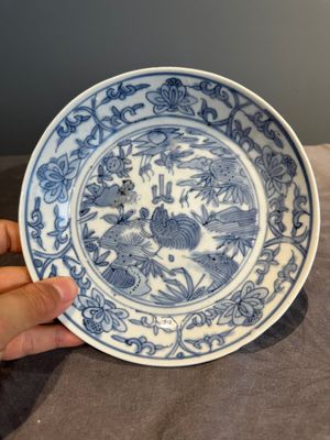 RETURNED 10/12/24 Five Chinese Swatow blue and white 'rooster' plates, Ming — photo 17