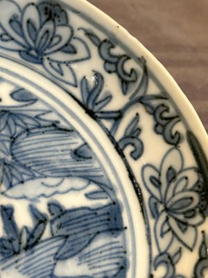 RETURNED 10/12/24 Five Chinese Swatow blue and white 'rooster' plates, Ming — photo 6