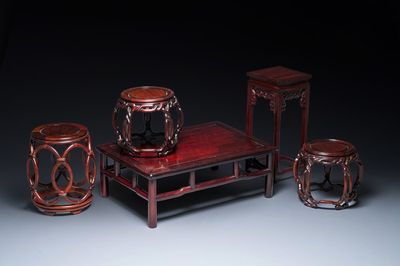 Five Chinese well-carved wooden stands, 20th C.