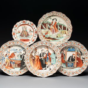 Five Dutch-decorated English 'religious subject' creamware plates, 18th C. — photo 1