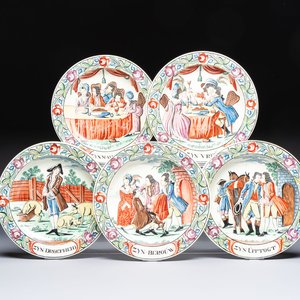 Five Dutch-decorated English 'Religious Subject' creamware plates, 18th C. — photo 1