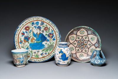 Five Islamic pottery wares, Persia and Northern Africa, 19/20th C.