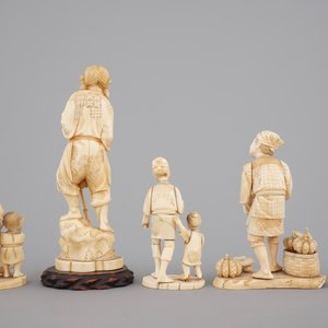 Five Japanese ivory okimono carved figures, late Meiji - early Taisho, 19th to early 20th C. — photo 4