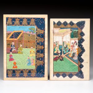 Five Persian miniatures and a lacquered book cover, Qajar, Iran, 19th C. — foto 2