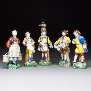 Five polychrome Delftware models of figures from everyday life, probably Desvres, France, 19th C. — photo 1