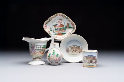 Five varied Chinese famille rose export wares, Qianlong