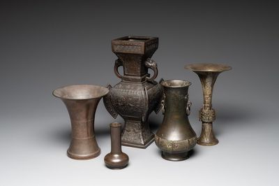 Five various Chinese archaistic bronze vases, Ming/Qing