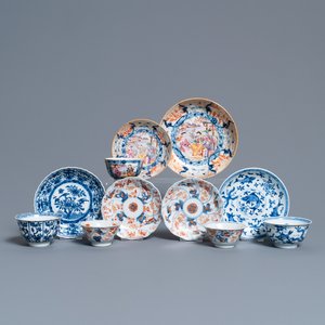 Five various Chinese cups and saucers and a small dish, Kangxi/Qianlong — photo 1