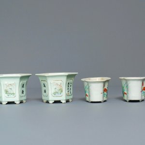 Five various Chinese jardinières and four plates, 19/20th C. — 照片 4