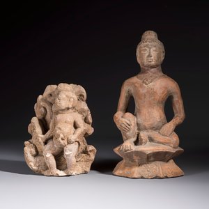 Five various pottery wares and a carved stone fragment, South Asia and Southeast Asia, 18th C. and earlier — 照片 2
