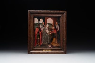 Flemish school: 'Adoration of the Magi', oil on panel, possibly Bruges, 17th C.