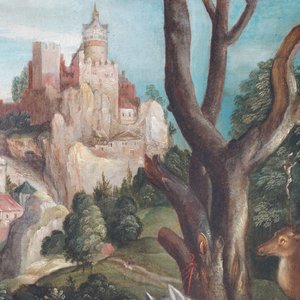 Flemish School after Albrecht Dürer, 16/17th C., oil on panel: The Vision of Saint Eustace or Saint Hubertus — photo 46
