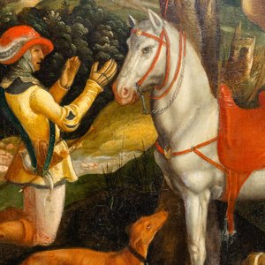 Flemish School after Albrecht Dürer, 16/17th C., oil on panel: The Vision of Saint Eustace or Saint Hubertus — photo 5