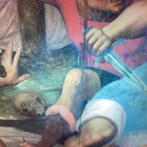 Flemish school: Roman soldiers fighting over their dice game in front of Christ at the cross, oil on panel, 1st half 16th C. — photo 17