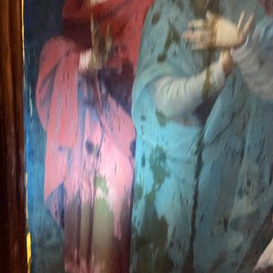 Flemish school: Roman soldiers fighting over their dice game in front of Christ at the cross, oil on panel, 1st half 16th C. — photo 39