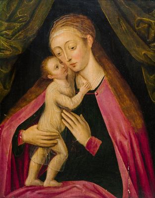 Flemish school: Virgin and Child, oil on panel, 16/17th C.