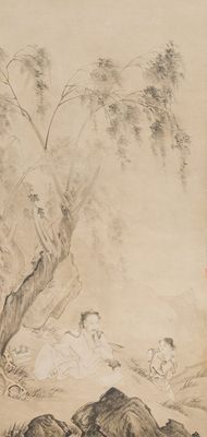 Follower of Qiu Ying 仇英 (1494-1552): 'Sage with a servant', ink on paper