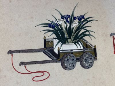 Follower of Qu Zhaolin 屈兆麟 (1866-1937): 'Three chariots with flowers', ink and colour on paper, dated 1945 — 照片 7